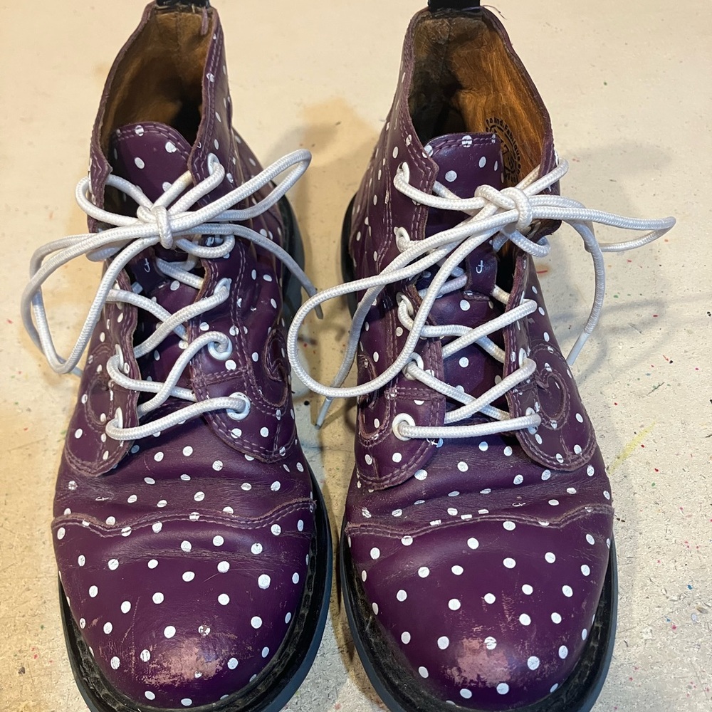 John Fluevog Purple Polka Dot Lace-Up Boots
